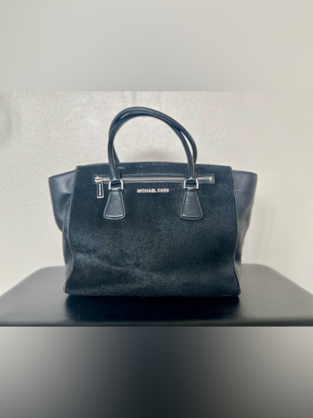Michael Kors Black Calf Hair Satchel Large - read